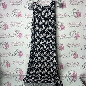 Sleep studio long dress flowers black white Floral Sleeveless Maxi Dress
